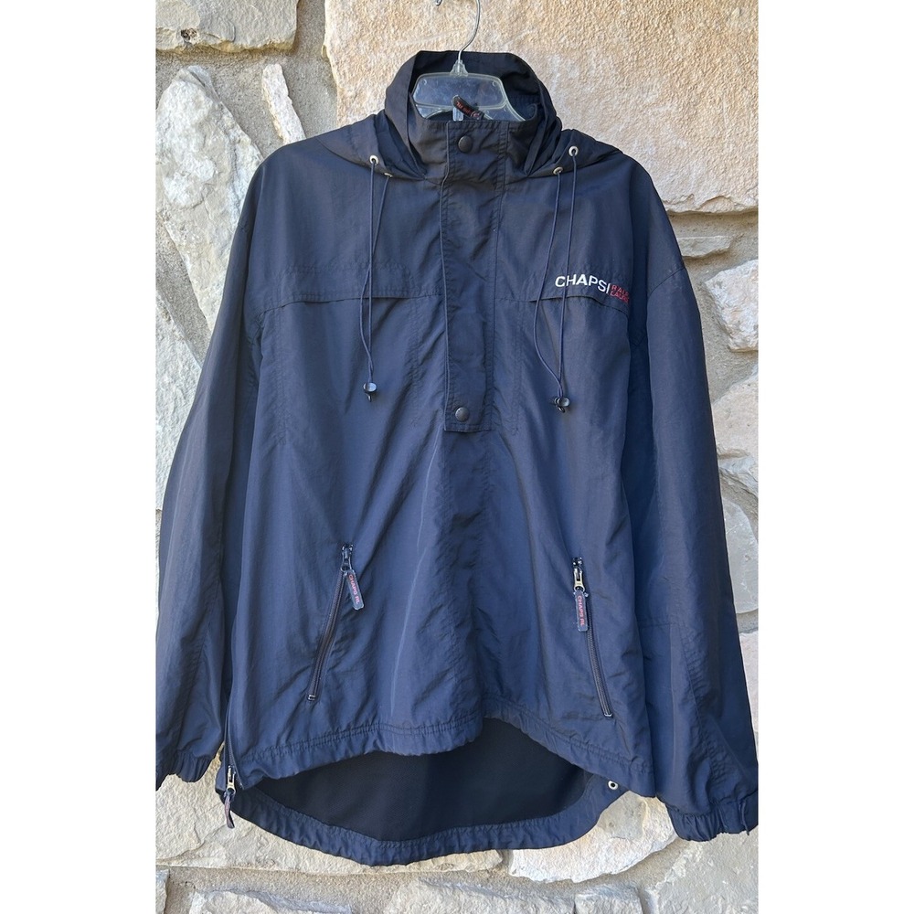 Vintage Mens Chaps Ralph Lauren Rain Jacket Windbreaker Medium Navy Blue Hood